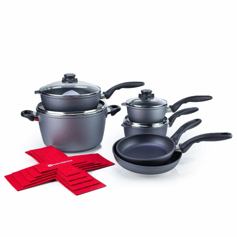 Cookware Lids & Accessories * | Swiss Diamond | Hd 10-Piece Ultimate Kitchen Set + Pan Protectors