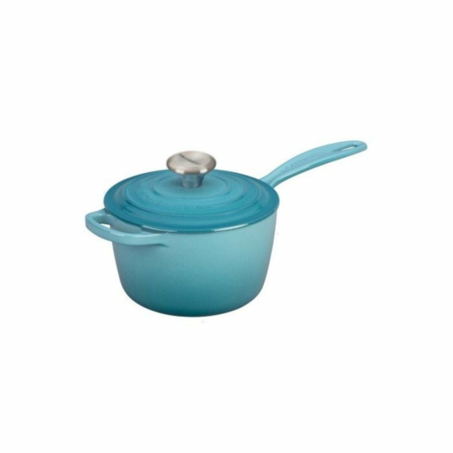 Saucepans & Sauciers * | Le Creuset 1.75 Qt. Signature Enameled Cast Iron Saucepan With Stainless Steel Knob | Caribbean Blue