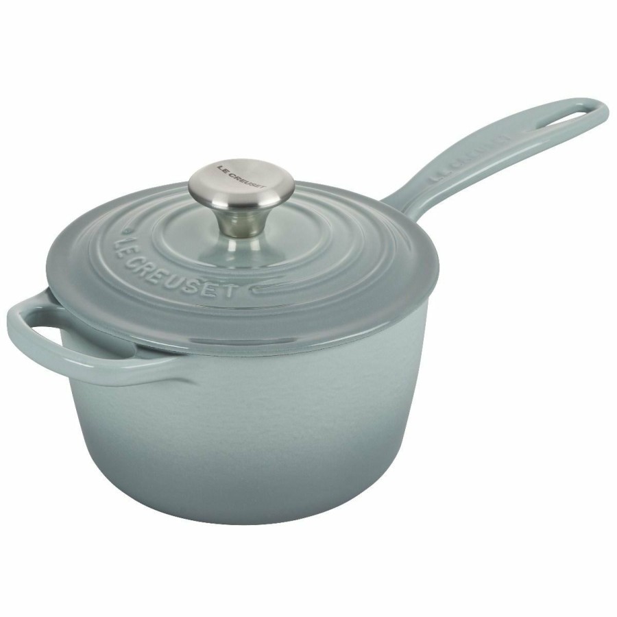 Saucepans & Sauciers * | Le Creuset 1.75 Qt. Signature Enameled Cast Iron Saucepan With Stainless Steel Knob | Sea Salt