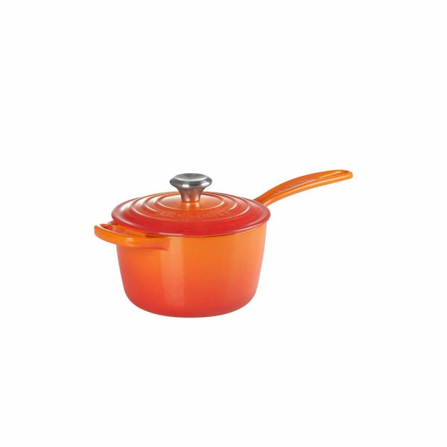 Saucepans & Sauciers * | Le Creuset 1.75 Qt. Signature Enameled Cast Iron Saucepan With Stainless Steel Knob | Flame Orange