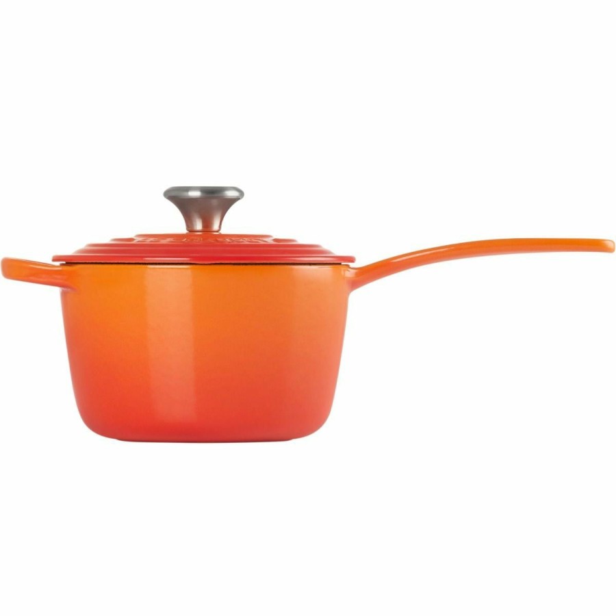 Saucepans & Sauciers * | Le Creuset 1.75 Qt. Signature Enameled Cast Iron Saucepan With Stainless Steel Knob | Flame Orange