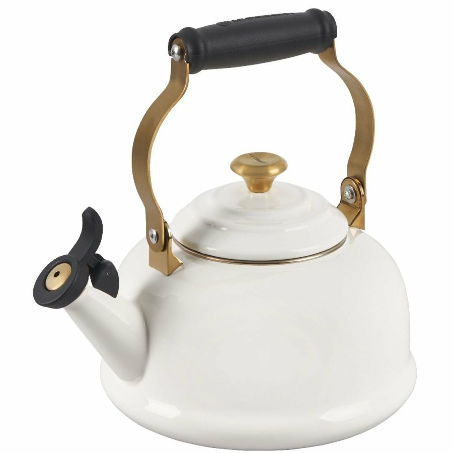 Stovetop Tea Kettles * | Le Creuset 1.7 Qt. Whistling Kettle | Noel (White & Gold)