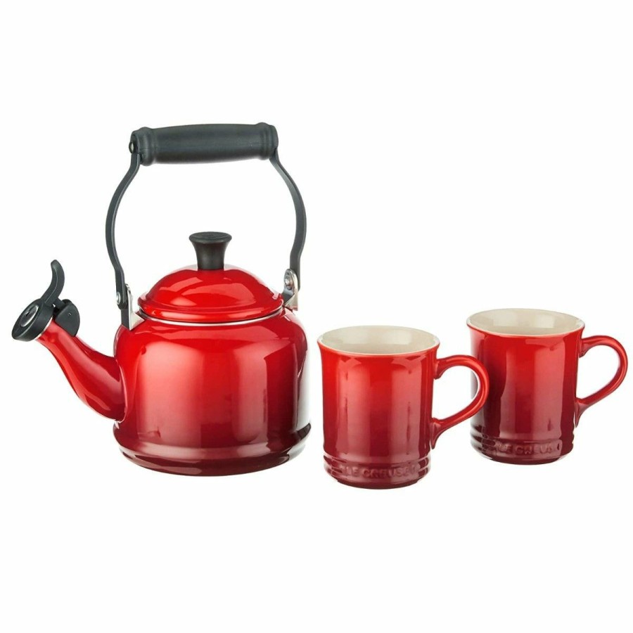 Stovetop Tea Kettles * | Le Creuset 1.25 Qt. Demi Kettle Tea Pot + 2 14Oz Mugs Set | Cerise/Cherry Red