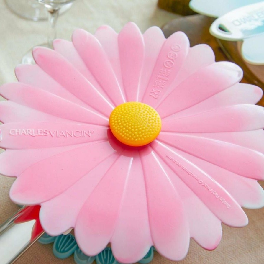 Cookware Lids & Accessories * | Charles Viancin Silicone Lid | 8 Daisy (Pink With White)