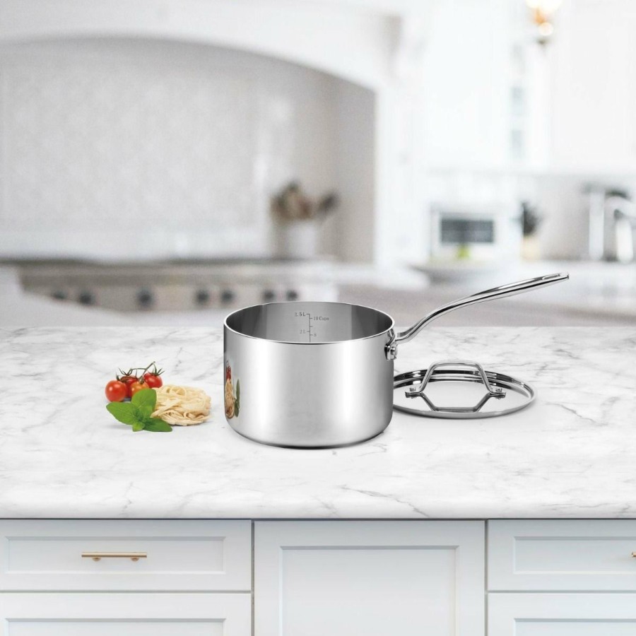 Saucepans & Sauciers * | Cuisinart Custom-Clad 5-Ply Stainless Steel Saucepan With Lid | 3 Qt.