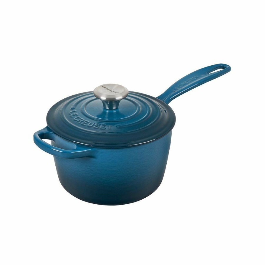 Saucepans & Sauciers * | Le Creuset 1.75 Qt. Signature Enameled Cast Iron Saucepan With Stainless Steel Knob | Deep Teal